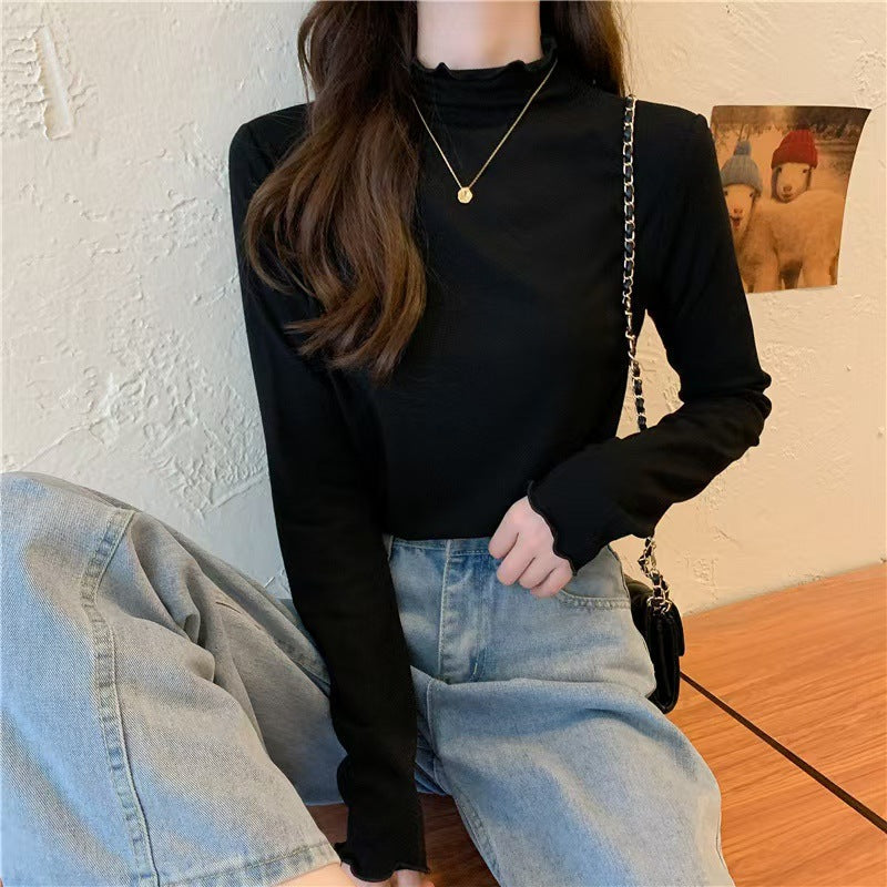 Damen Langarmshirt Stehkragen Rüschen Norvielle