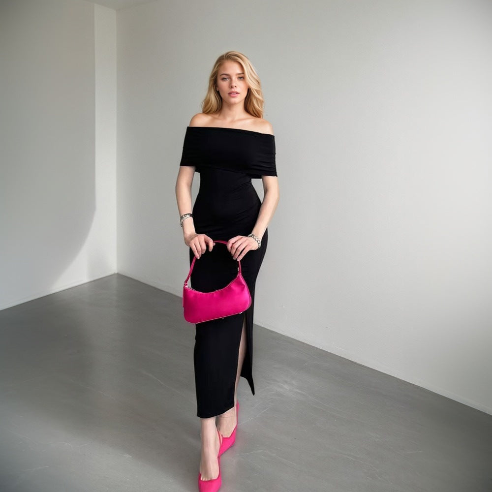 Damen Maxikleid Schulterfrei mit Schlitz