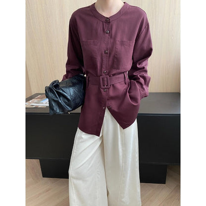 Damen Bluse mit Gürtel und Taschen Norvielle