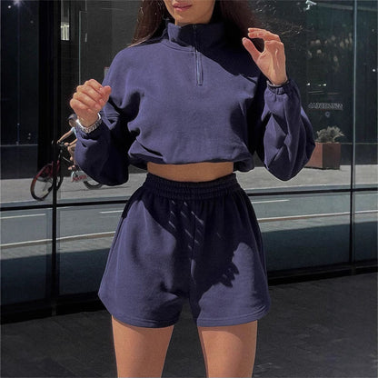 Damen Crop- Set mit hoher Kragen und Shorts - Norvielle