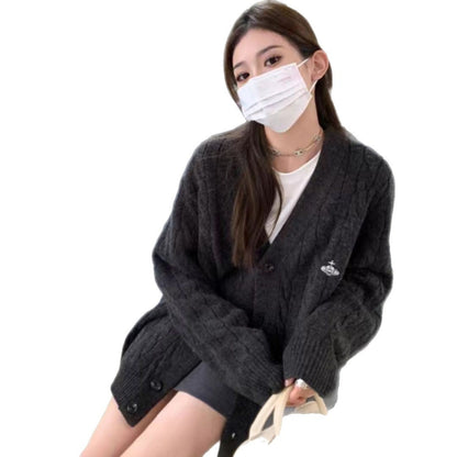 Damen Strickjacke Zopfmuster Große Knöpfe Norvielle