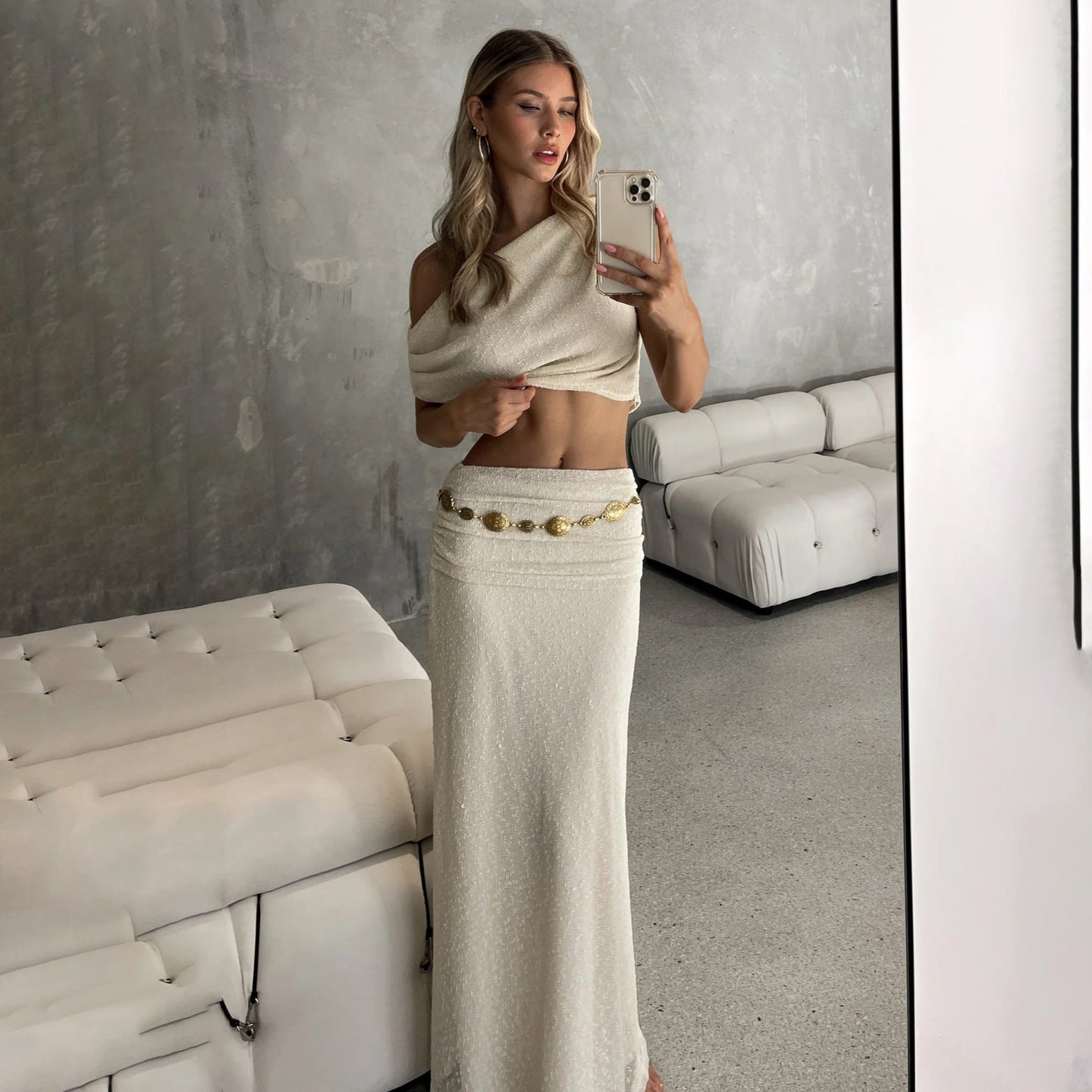Damen Crop- und Maxirock Set
