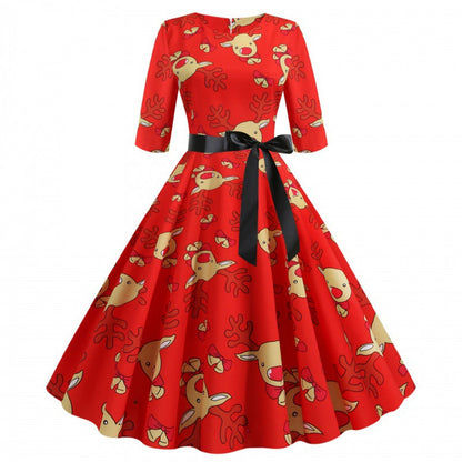 Damen Swingkleid Rentierdesign Tailliert Norvielle - Norvielle