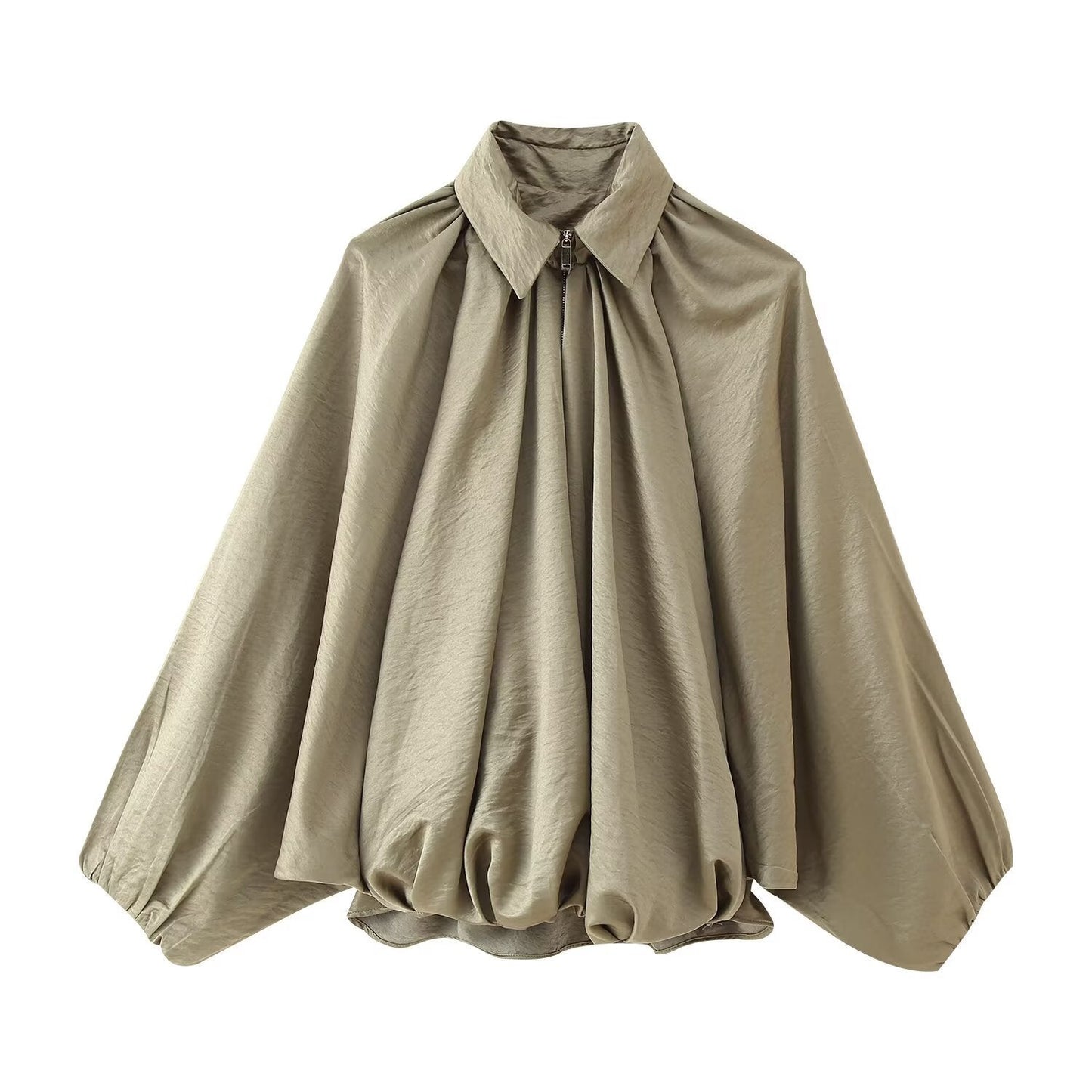 Damen Bluse Norvielle Elegante Falten Ärmel Weiß