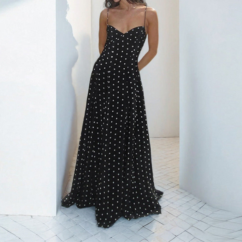 Damen Maxikleid Gepunktet Spaghettiträger Norvielle