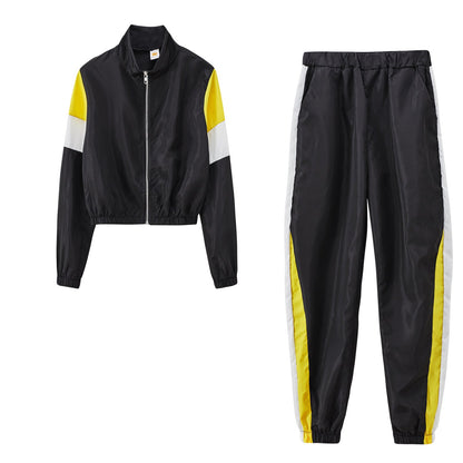 Damen Sportliches Trackset Elastisch Mit Stehkragen