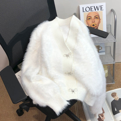 Damen Flauschcardigan Elegante Knopfverzierung Norvielle