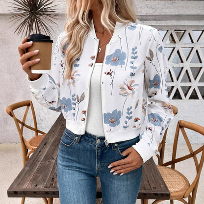 Damen Bomberjacke Floralmuster Elastisch