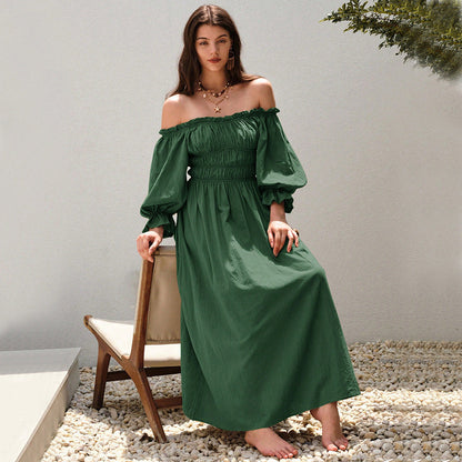 Damen Off-Shoulder-Kleid Maxi Geraffte Ärmel Norvielle
