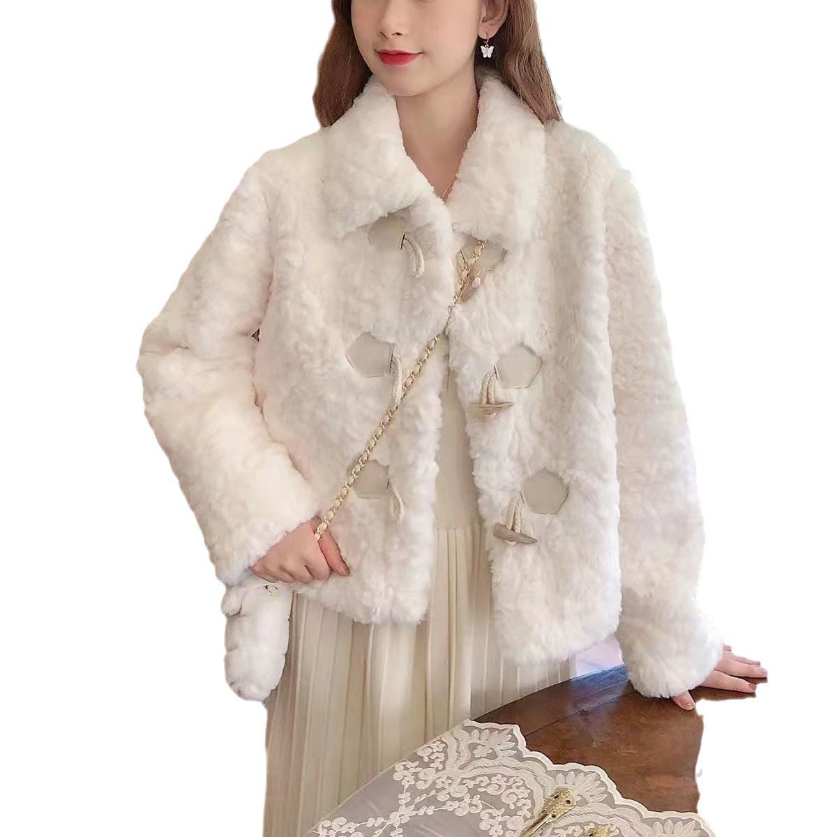 Damen Kunstfelljacke Elegantes Design schicker Kragen