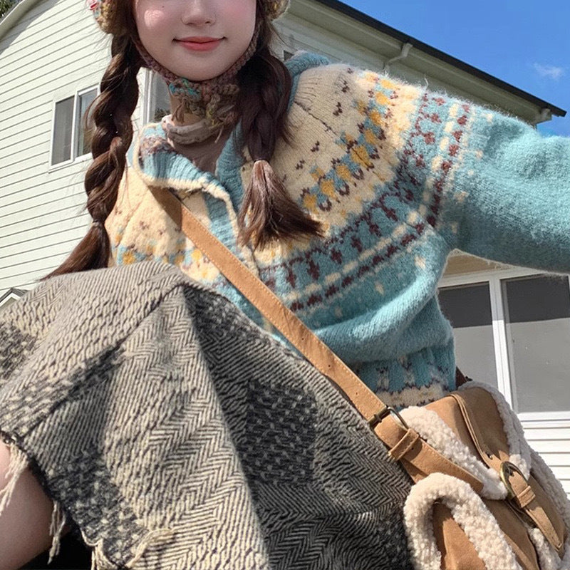Damen Kapuzenpullover Folklore Muster Norvielle