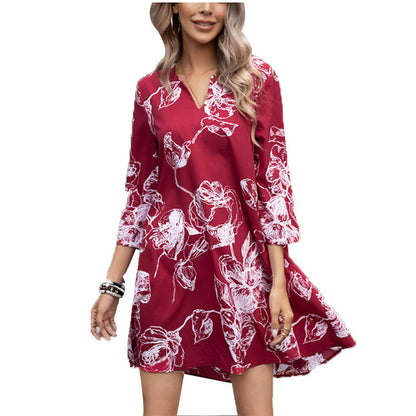 Damen Tunika-Kleid Floraler Druck 3/4-Ärmel Norvielle