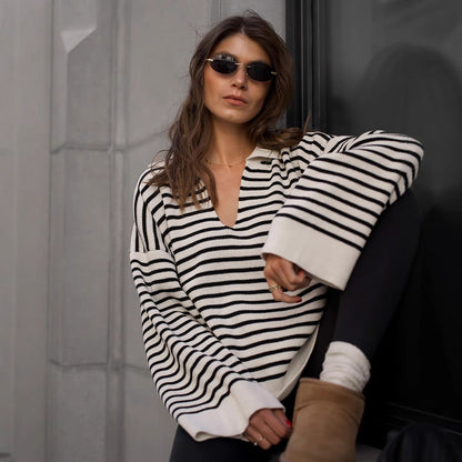 Damen Strickpullover Gestreift Gemütlich Norvielle