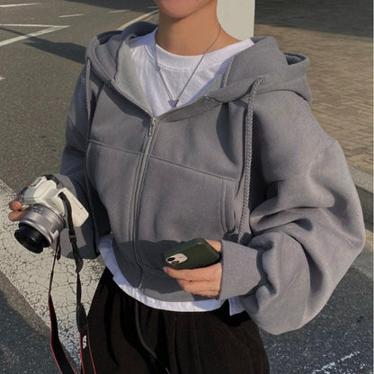 Damen Cropped Kapuzenjacke Kängurutasche Norvielle