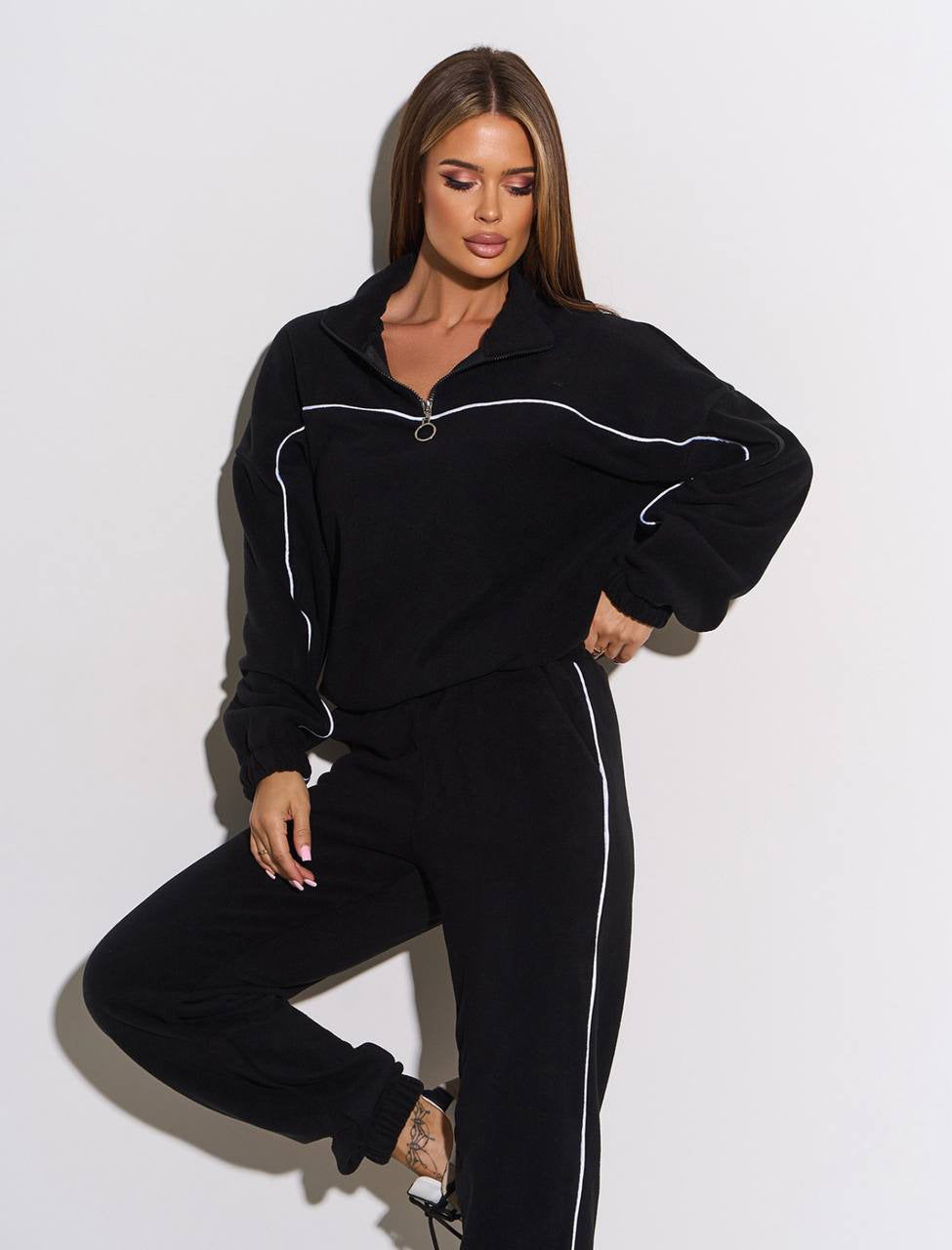 Damen Fleece-Sportanzug Hochkragen Reißverschluss Norvielle