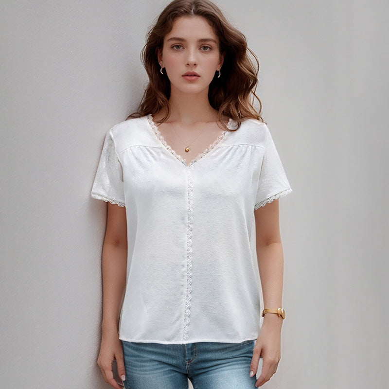 Damen Blusenshirt mit Spitzenakzent V-Ausschnitt Norvielle - Norvielle