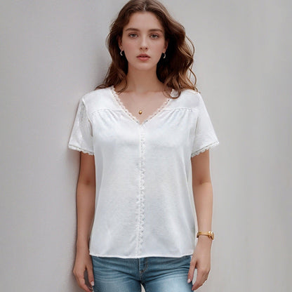 Damen Blusenshirt mit Spitzenakzent V-Ausschnitt Norvielle - Norvielle