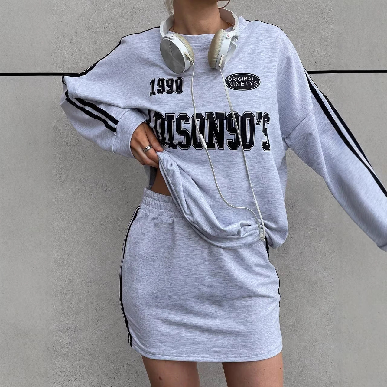 Damen Sportkleid Sweatshirt-Style Kordelzug Länge Langärmlig