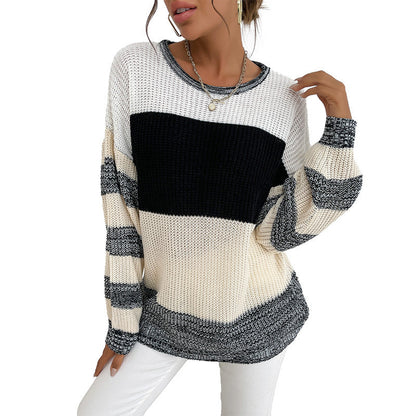 Damen Strickpullover Norvielle Weites Ärmel Blockdesign