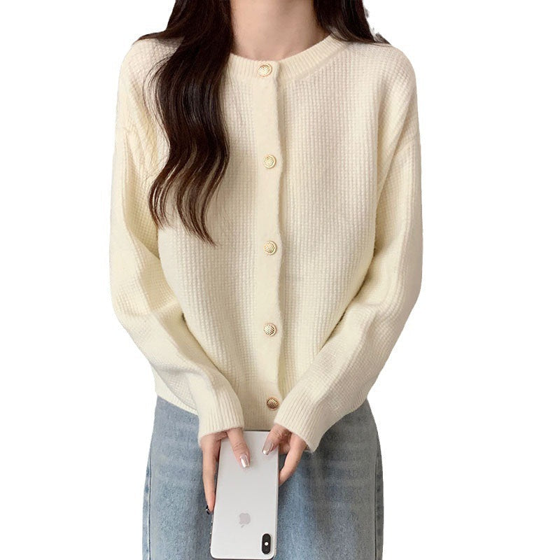 Damen Strickjacke Kuschelig Strukturmuster Knöpfe Beige