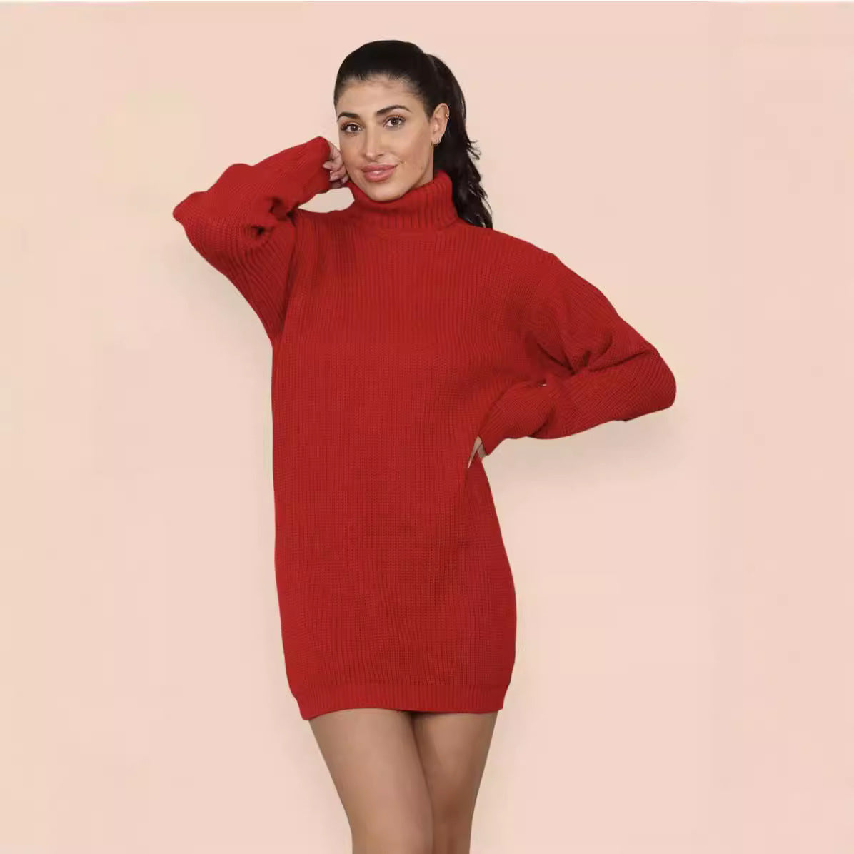 Damen Strickkleid Rollkragen Lässig Norvielle