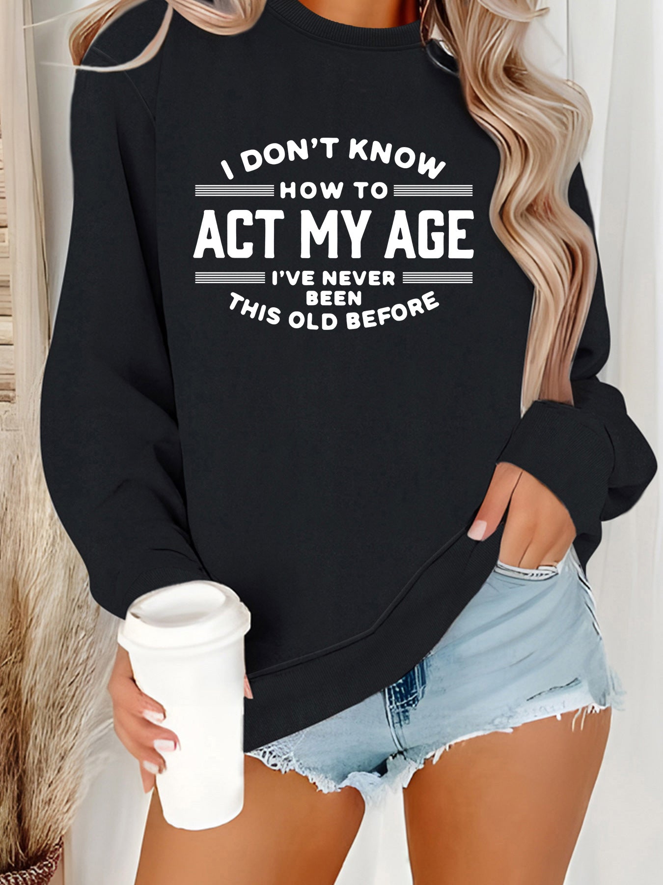 Damen Sweatshirt Lässiger Schnitt Humorvolles Design Grau