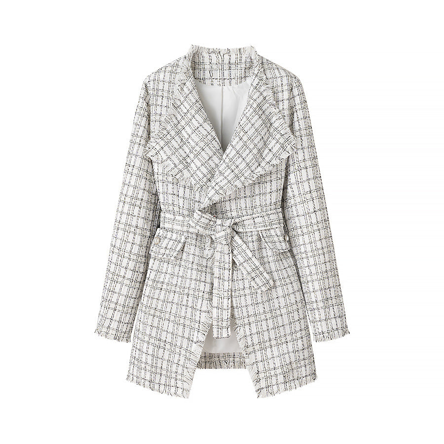 Damen Blazer mit Gürtel Strukturiertes Muster