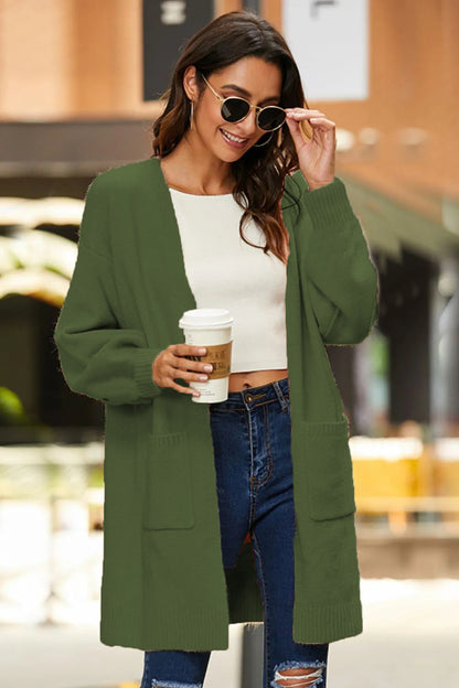 Damen Cardigan Grobstrick Weite Ärmel Tiefen Taschen Norvielle