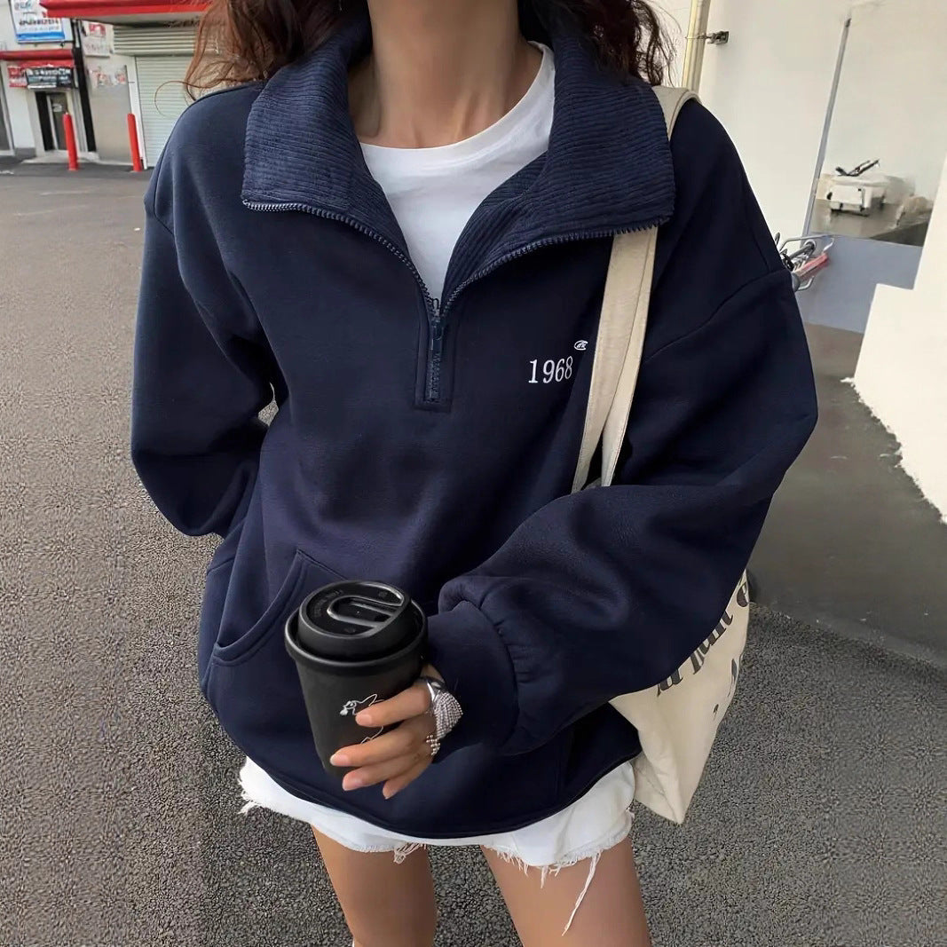 Damen Oversized Kapuzenpullover Stehkragen Taschen Norvielle - Norvielle