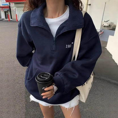Damen Oversized Kapuzenpullover Stehkragen Taschen Norvielle - Norvielle