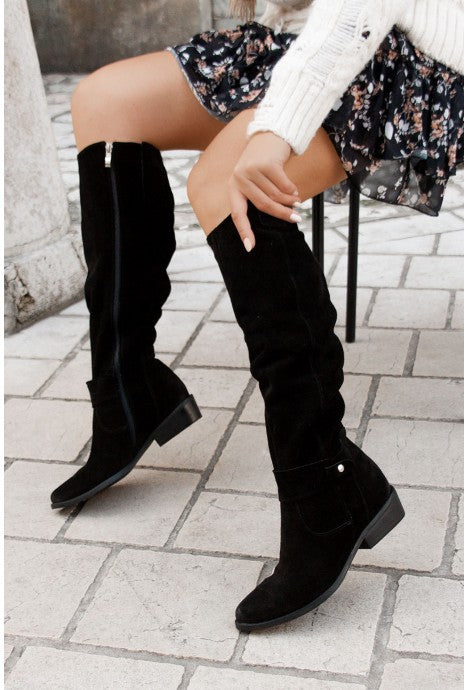 Damen Stiefel Kniehoch Wildleder Lockere Passform Flach