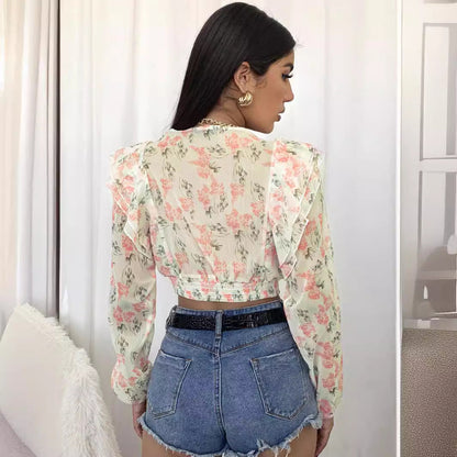 Damen Bluse Florales Design Rüschen Norvielle