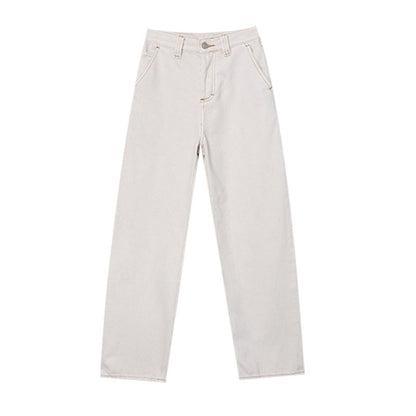 Damen Chino-Hose Hochtailliert Gerader Schnitt Beige