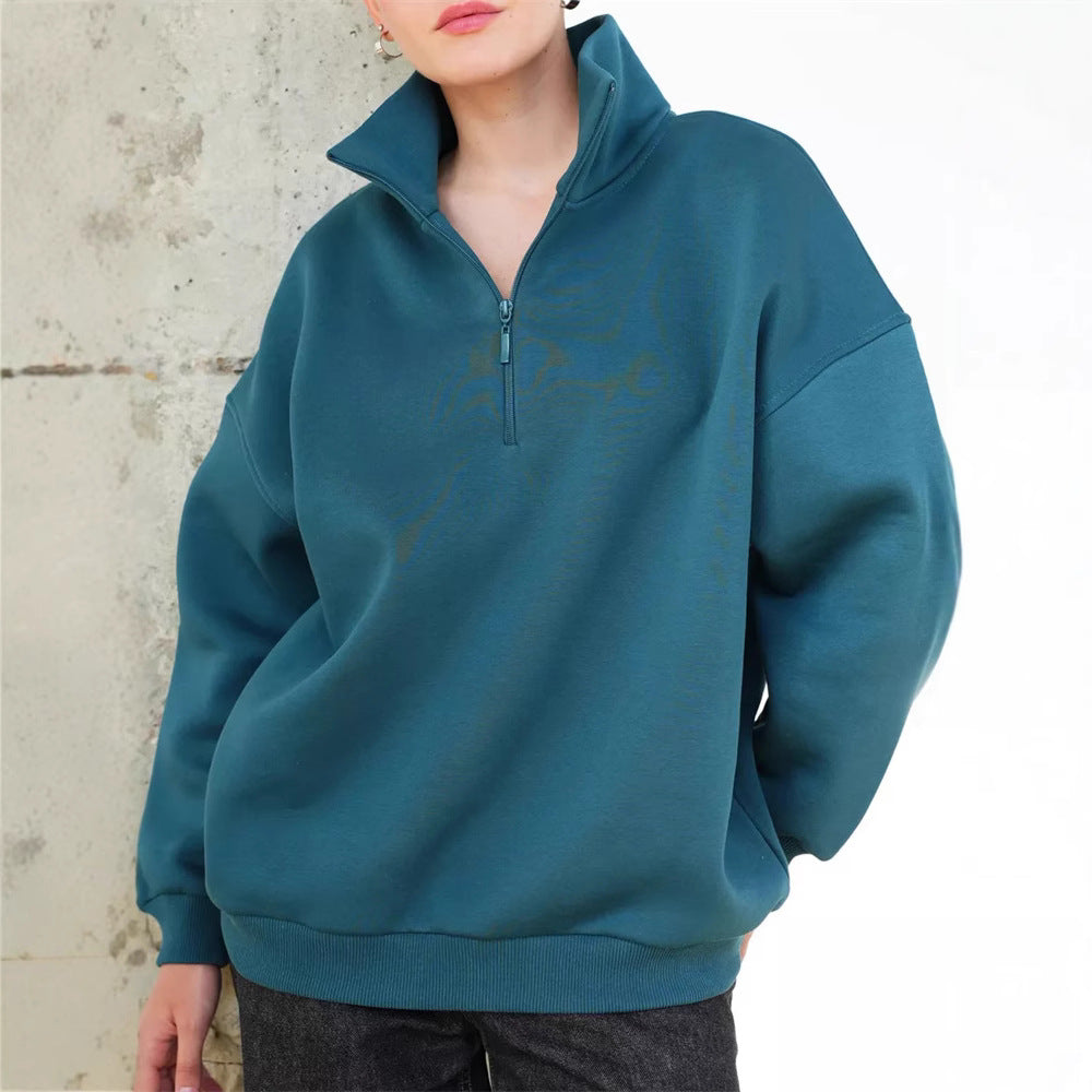 Damen Oversized Kapuzenpullover Hochkragen Reißverschluss Norvielle