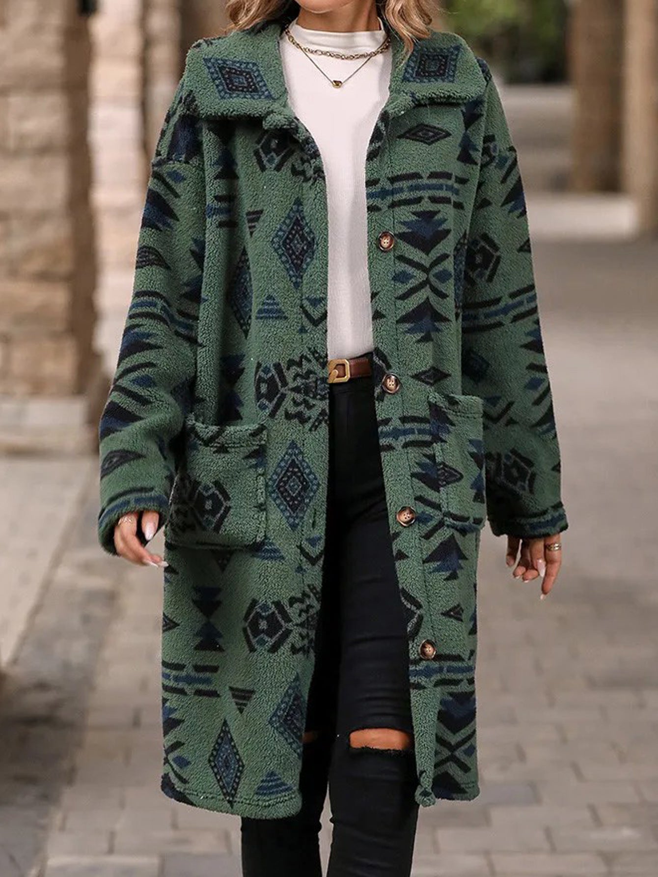 Damen Langarmjacke Geometrisches Muster Norvielle