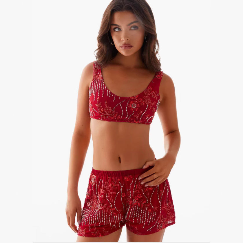 Damen Bikini-Set Glitzernde Blumen Details Figurbetonter Schnitt