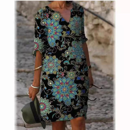 Damen V-Ausschnitt Kleid Floralmuster Kurzärmelig Norvielle
