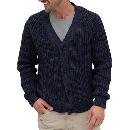 Herren Strickjacke Grobmaschen Elegante Knöpfe Beige