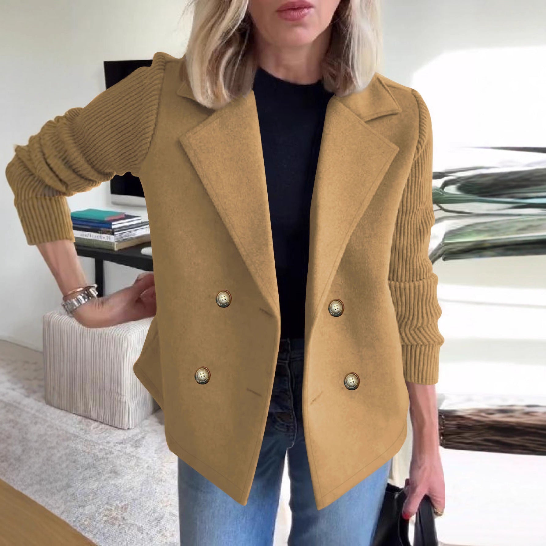 Damen Oversized Blazer Doppelter Knopfleiste Strukturierte Ärmel - Norvielle