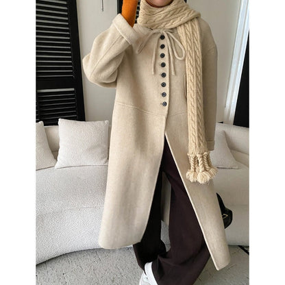 Damen Wolljacke Lang Knopfverschluss