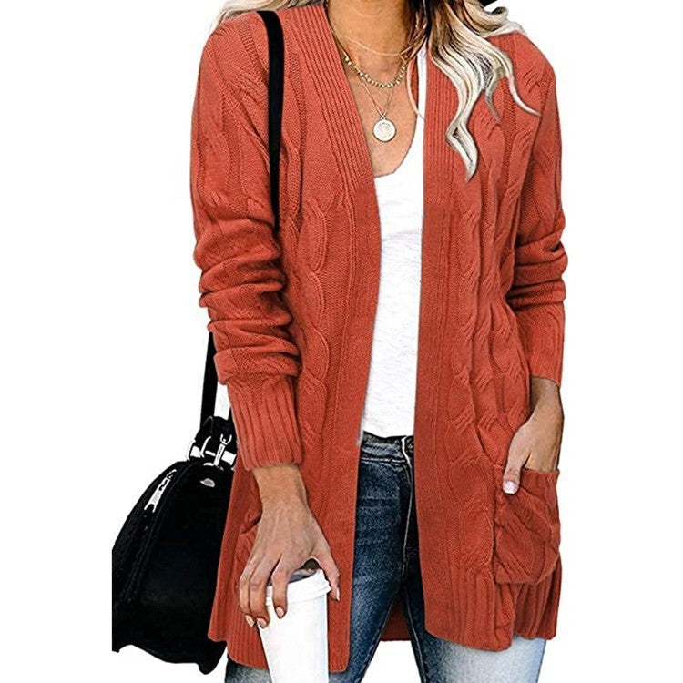 Damen Strickjacke Kabelmuster Offene Taschen Norvielle