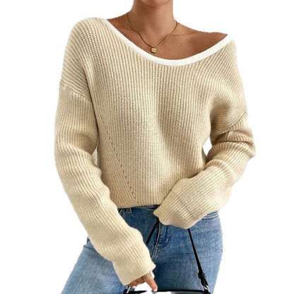 Damen Strickpullover V-Ausschnitt Dekorativ Norvielle