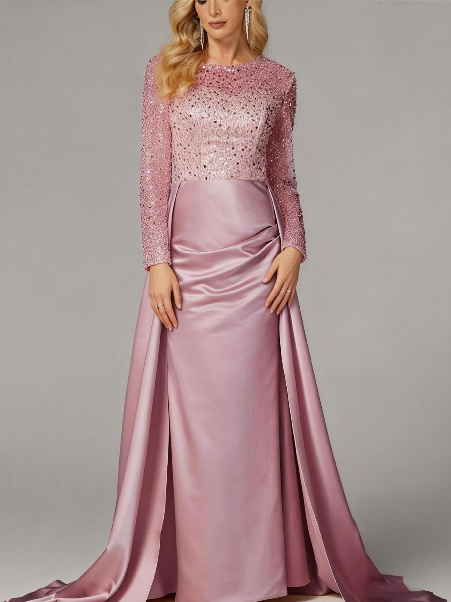 Damen Abendkleid Paillettenoberteil Satinrock Elegant