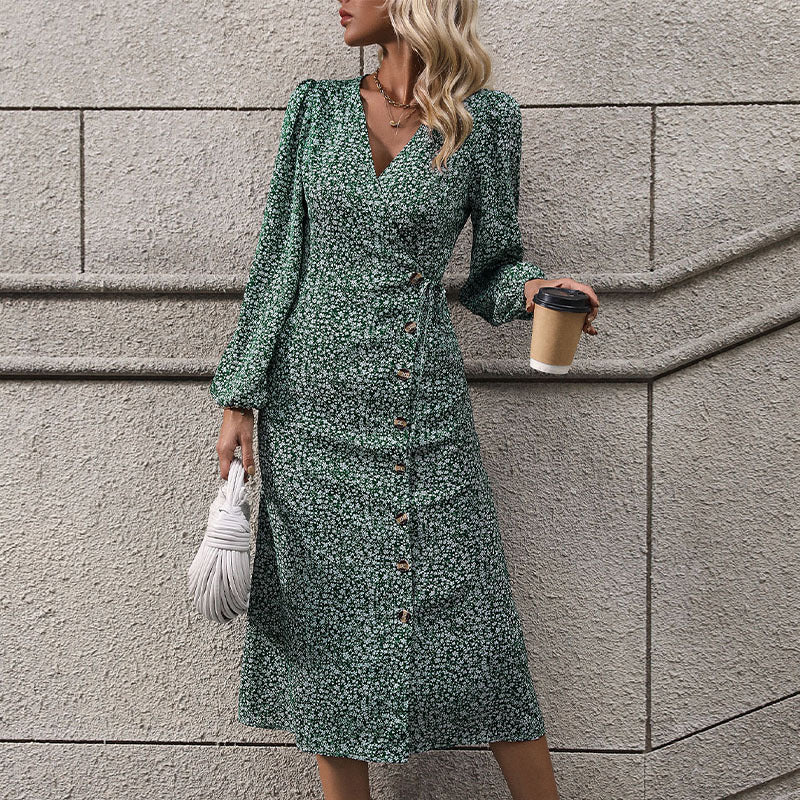 Damen Wickelkleid Knöpfe Floralmuster