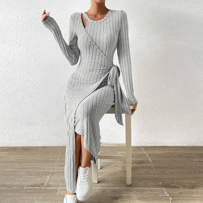 Damen Wickelkleid Rippstruktur Elegante Taillierung Norvielle