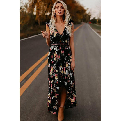 Damen Maxikleid Floralmuster Elastisch