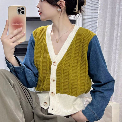 Damen Strickcardigan mit Denim Ärmeln