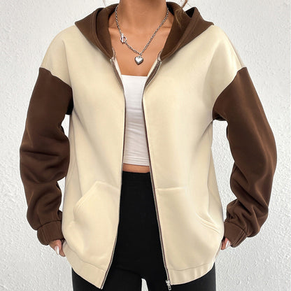 Damen Sweatjacke mit Kontrastärmeln und Kapuze - Norvielle