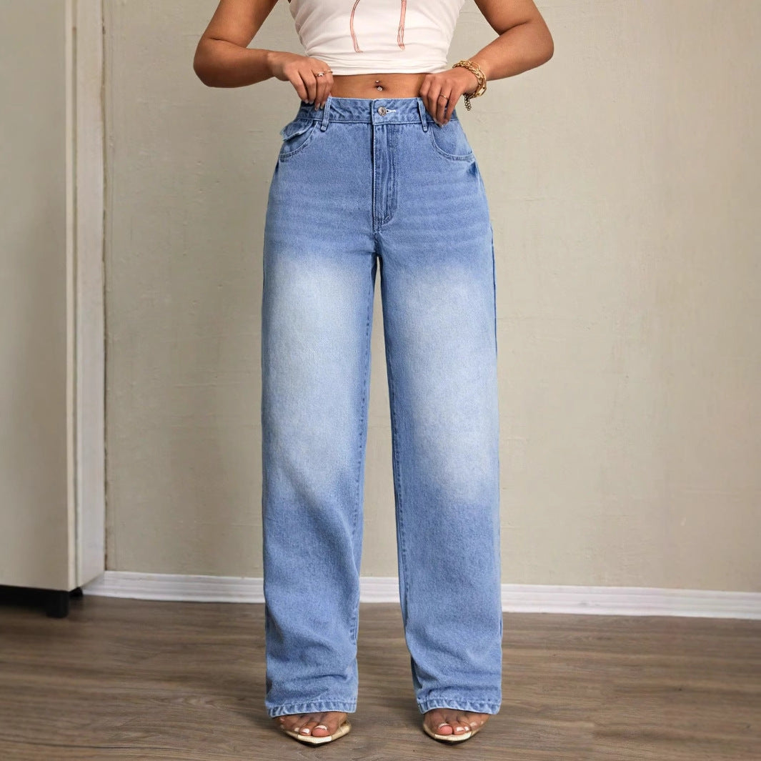 Damen Weite Jeans Hochbund Lässiger Schnitt