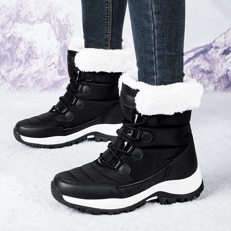 Damen Stiefel Wadenhoch Gesteppt Kunstpelz gefüttert Schnürung